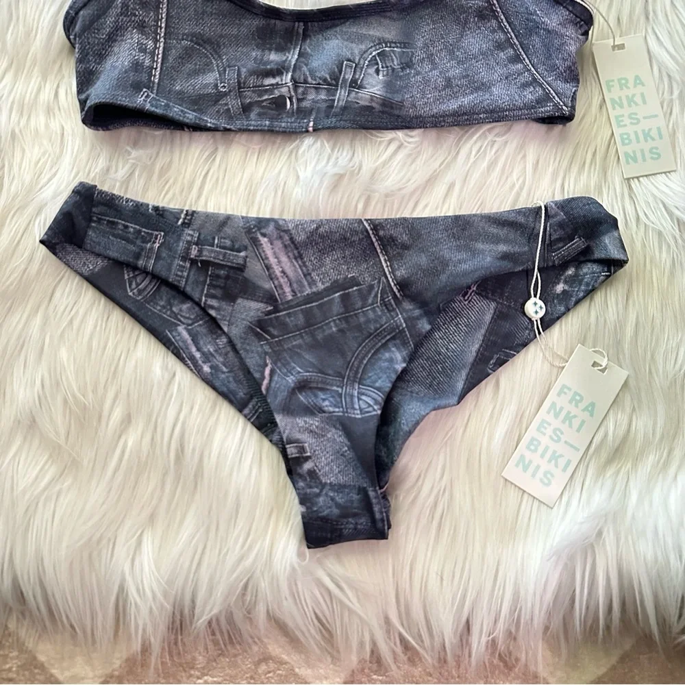 Frankie's Bikinis Blue Denim-Style Bikini